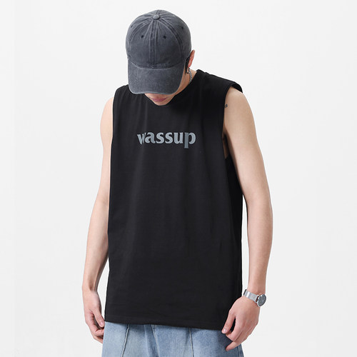 WASSUP字母潮牌纯棉背心上衣