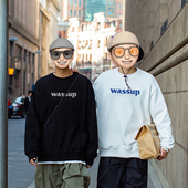 WASSUP美式 重磅字母卫衣男生国潮牌高街宽松圆领套头情侣春秋冬季