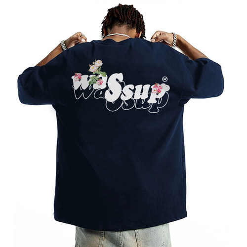 花朵字母潮牌短袖WASSUP