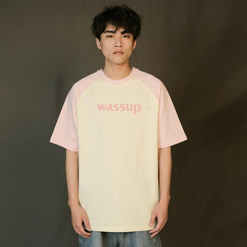 WASSUP拼色插肩袖字母短袖潮牌
