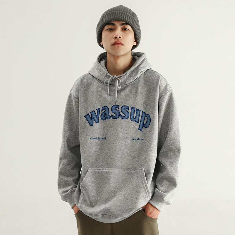 WASSUP重磅潮牌字母卫衣男连帽秋冬宽松加绒美式街头情侣上衣外套