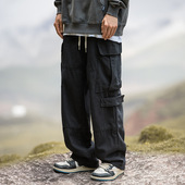 潮牌风多口袋裤 街头工装 子 男生宽松直筒秋冬美式 WASSUP复古阔腿裤