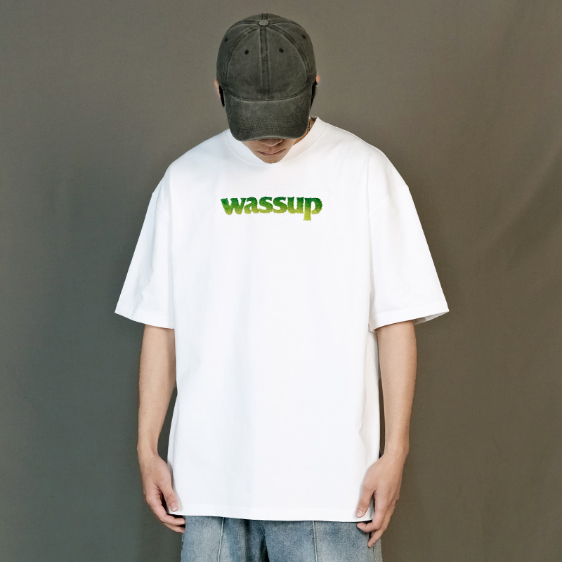 WASSUP HEODS重磅刺绣字母短袖T恤男潮牌宽松简约百搭情侣t恤上衣
