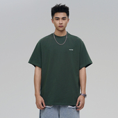 WASSUP字母小logo短袖 T恤学生情侣墨绿色夏季 国潮流男女圆领上衣