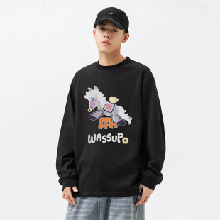 贴片绣花情侣圆领体恤上衣 2026新款 WASSUP马年财运长袖 T恤男秋季