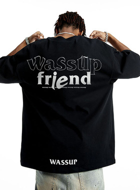 WASSUP HEODS短袖T恤男生国潮牌ins2024新品美式重磅纯棉宽松情侣