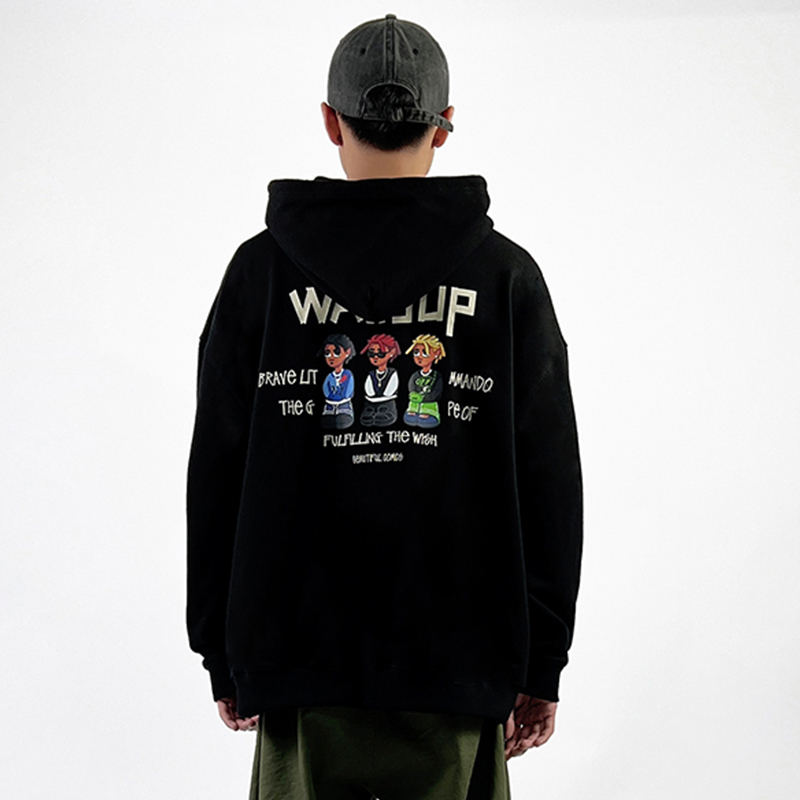 WASSUP潮牌复古连帽卫衣外套