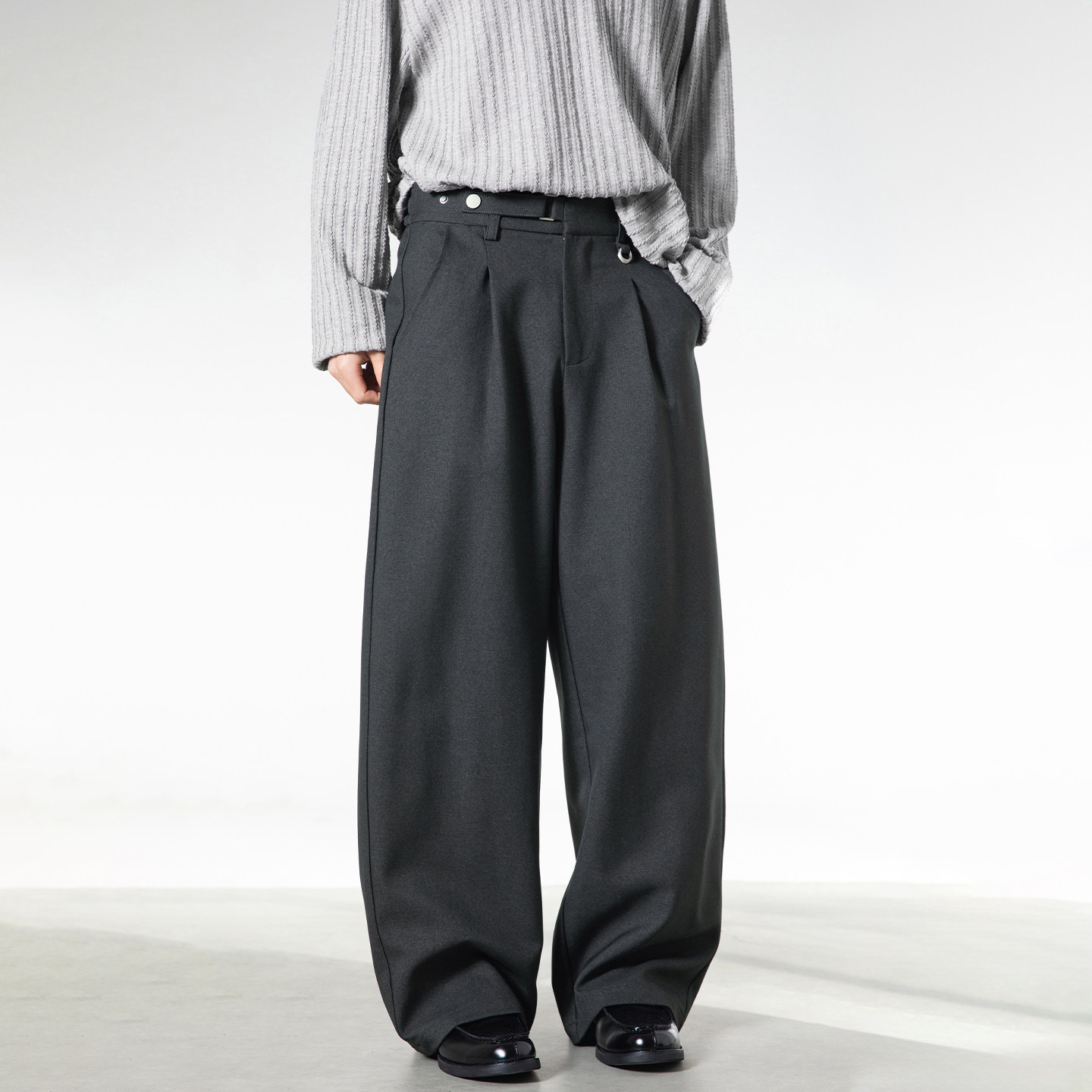 WASSUP潮牌美式复古阔腿西裤男款宽松休闲老钱风设计感休闲长裤子