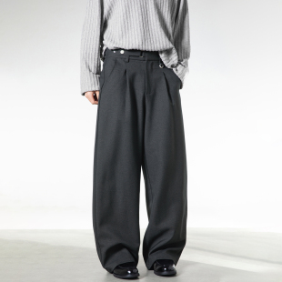 WASSUP潮牌美式复古阔腿西裤男款宽松休闲老钱风设计感休闲长裤子