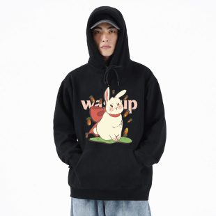 WASSUP 连帽卫衣秋冬宽松加绒国潮牌男女上衣外套 HEODS兔子情侣装