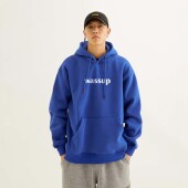 WASSUP国潮牌克莱因蓝字母卫衣男女连帽情侣宽松秋冬重磅打底衫 男