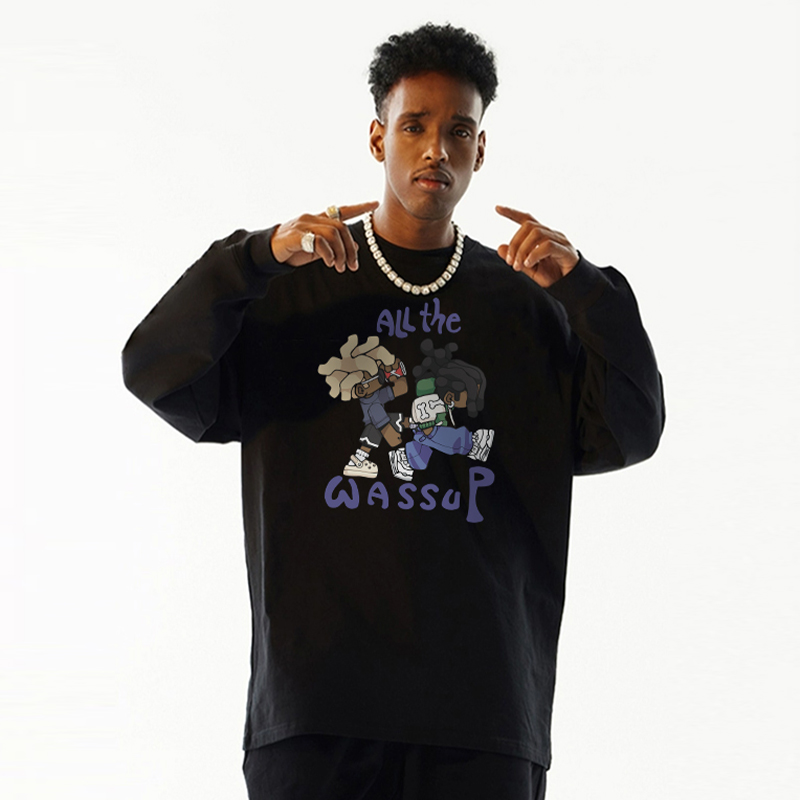 美式潮牌长袖t恤WASSUPHEODS