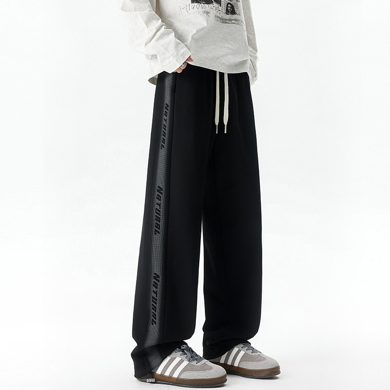 WASSUP潮牌新款青少年夏季运动休闲2025直筒裤男条纹阔腿百搭长裤