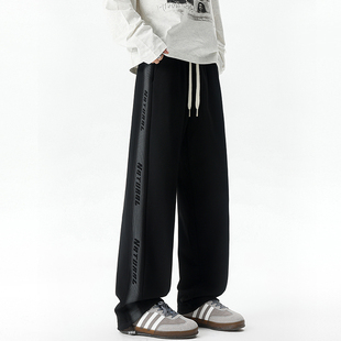 WASSUP潮牌新款青少年夏季运动休闲2025直筒裤男条纹阔腿百搭长裤