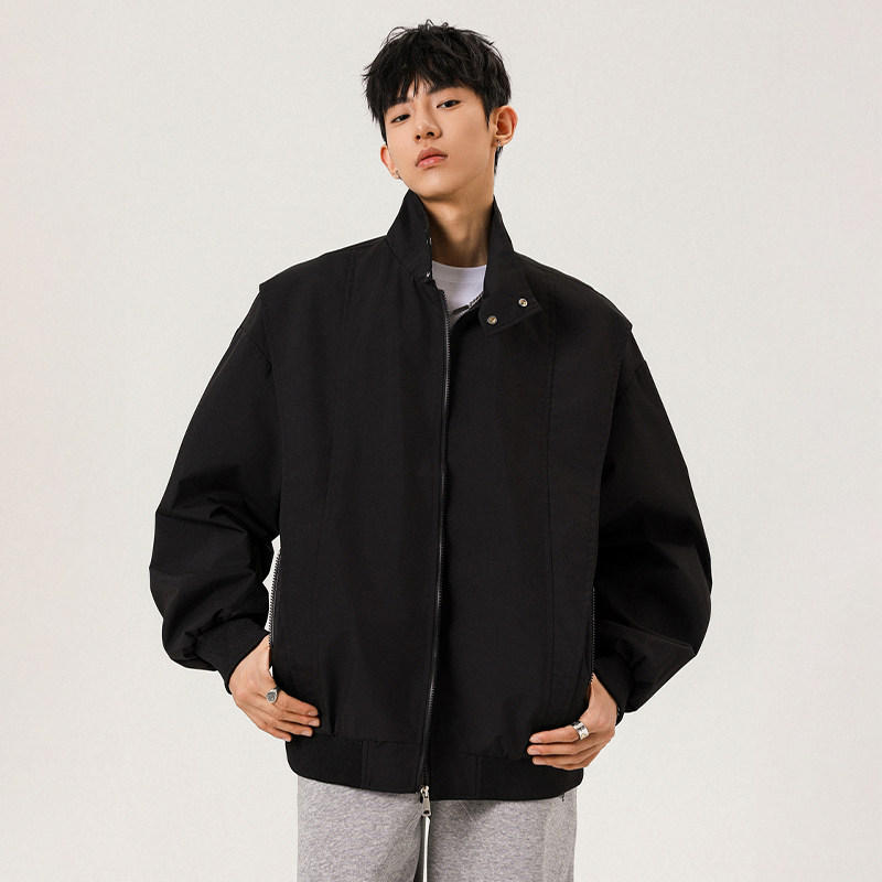 WASSUP潮牌美式简约立领飞行夹克男青少年潮流百搭休闲工装外套秋