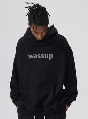 WASSUP国潮牌ins春秋季重磅高街字母卫衣男女情侣连帽衫休闲上衣
