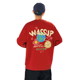 WASSUP美式 涂鸦潮牌卫衣男秋冬新款 加绒情侣中国红休闲圆领上衣服