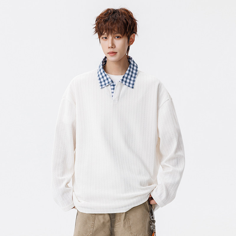 WASSUP学院风翻领卫衣男春秋2026新款美式宽松长袖Polo衫休闲上衣
