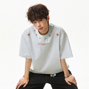 WASSUP潮牌复古民族风短袖T恤男夏季2026新款宽松百搭体恤衫上衣