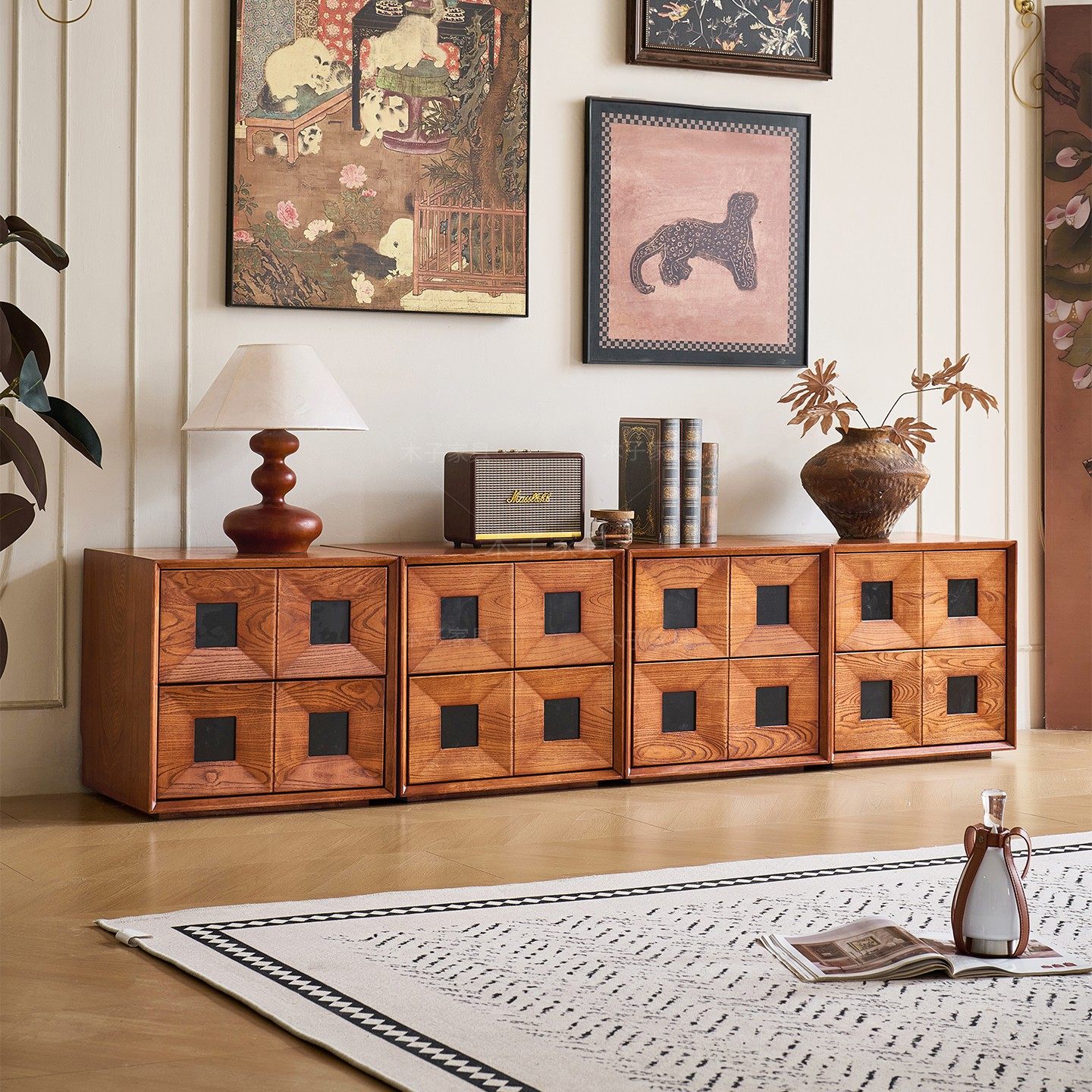 法式复古风家用床头柜组合家用客厅光阴柜边柜中古风落地卡门柜