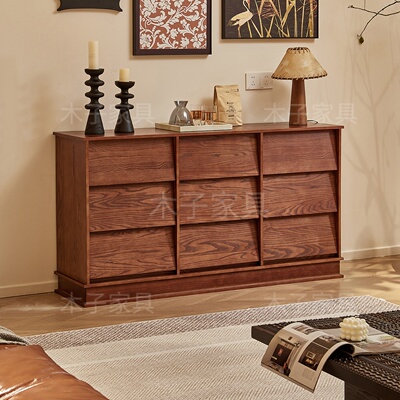 中古风九斗柜客厅大小户型收纳柜储物柜复古风储藏餐边柜沙发边柜