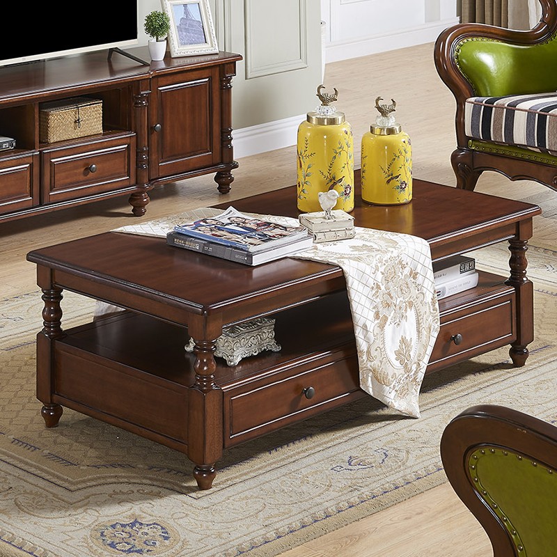 美式乡村实木茶几电视柜组合纯实木复古家具2.0米桃花芯木电视柜