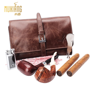 木香头层牛皮雪茄包烟斗配件多功能便携烟具收纳包