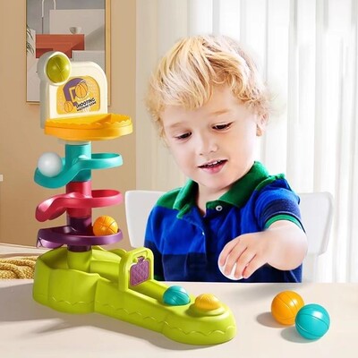 谷雨投篮轨道转转乐6939塑料叠叠圈转转乐婴儿早教滚滚球篮球架