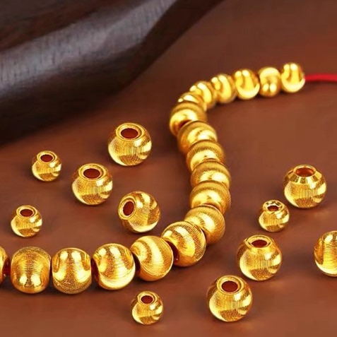 【中贤珠宝】 足金小金珠3D硬金豆豆猫眼珠黄金散珠转运珠DIY手链