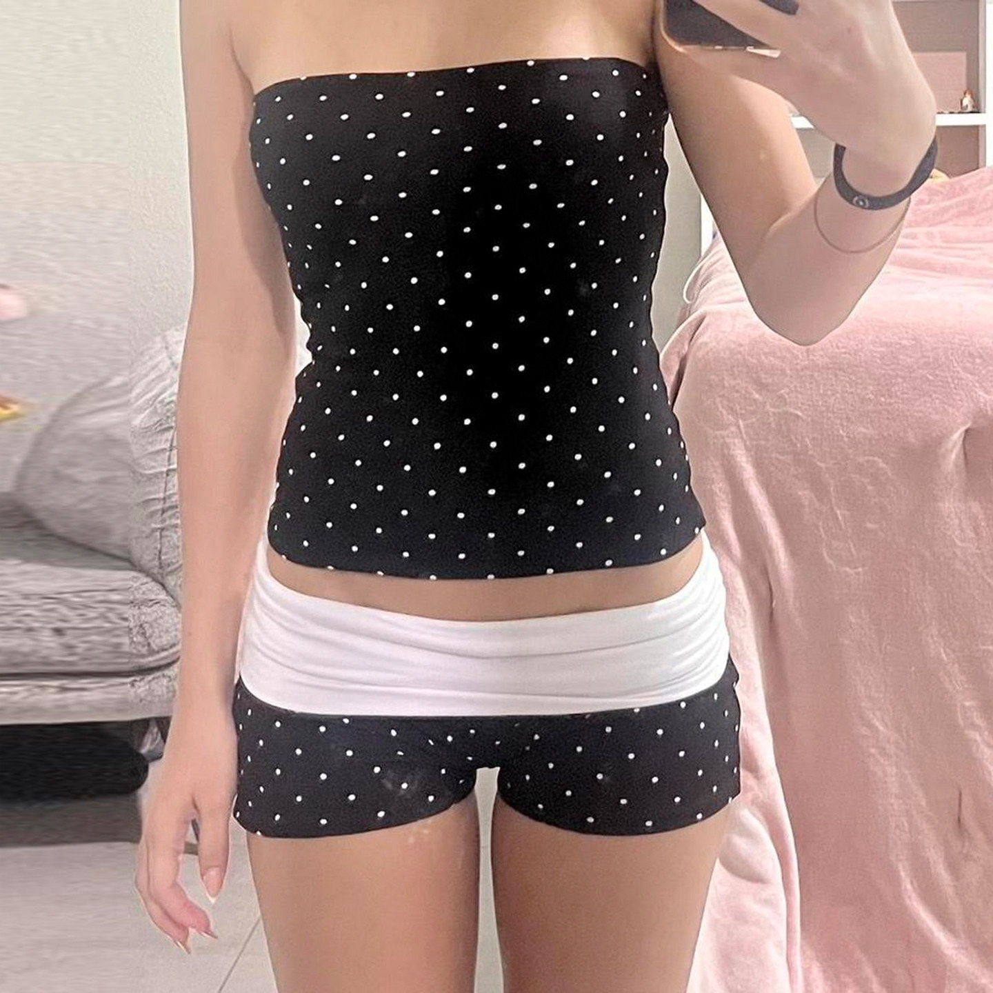 DARLINGAGA纯欲辣妹风波点居家休闲套装女抹胸背心+撞色低腰短裤,女装/女士精品,休闲运动套装,淘宝优惠券,粉丝福利购,淘宝优惠卷