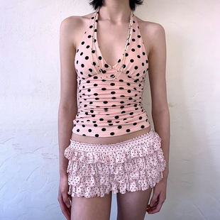 低腰蛋糕裙 套裙女胸型挂脖露背吊带 DARLINGAGA法式 少女波点时尚