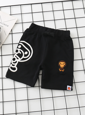 猴家香蕉90-150夏季纯棉男女童短裤沙滩裤儿童五分裤黑灰二色潮