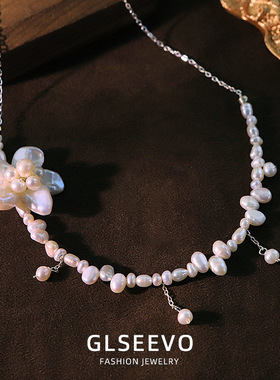 天然淡水珍珠花朵纯银吊坠项链高级感s925银脖颈链轻奢百搭锁骨链