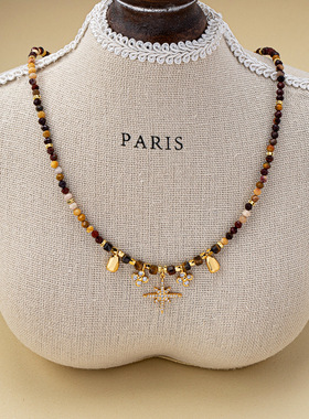 气质天然石串珠太阳神芒星吊坠项链几何耳钉女轻奢小众设计锁骨链