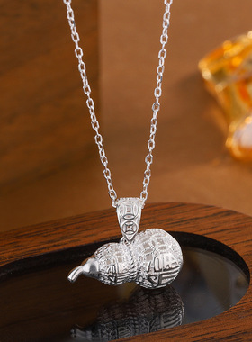 S990纯银多福平安锁项链轻奢复古国风潮吊坠送女朋友送宝宝礼物