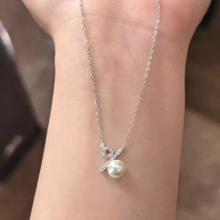 纯银S999气质高级感赫本风轻奢小众百分号音符珍珠项链锁骨链爆款