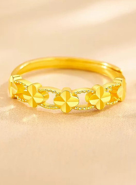 999纯银简约四叶草戒指女轻奢高级感ins百搭可调节指环秋冬饰品