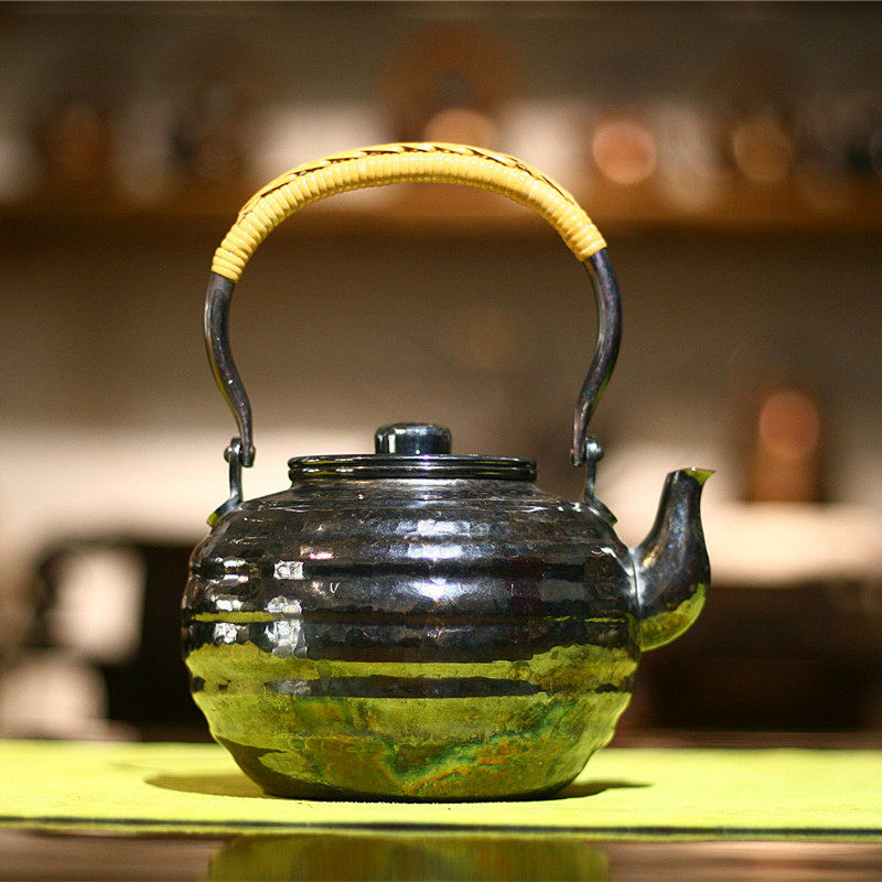 【大锤纹 熏银壶】 - 东瀛旧物，铜胎外熏银、内镀银多氧化