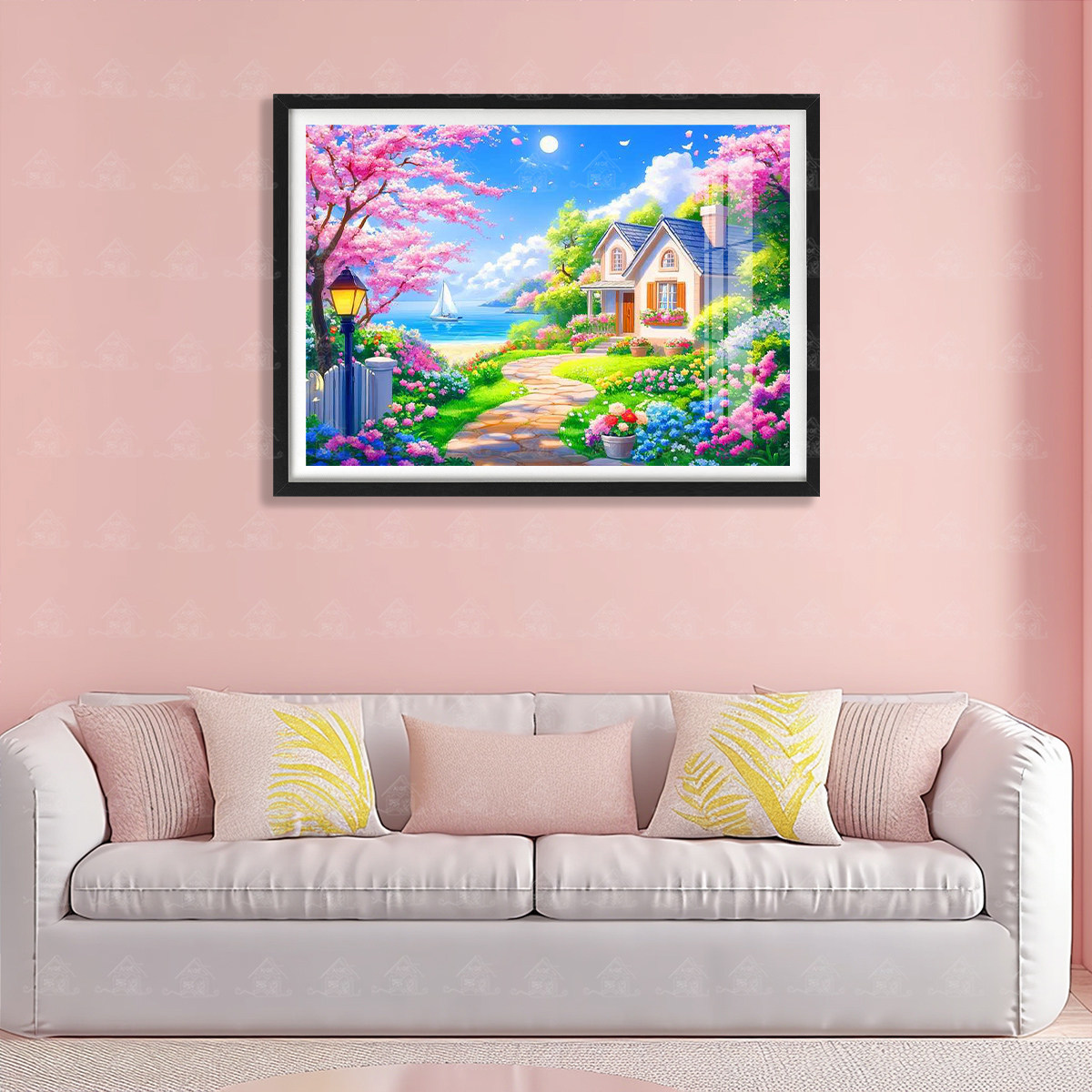 【进口棉布】爱阁十字绣海边童话小屋新款风景系客厅装饰手工绣