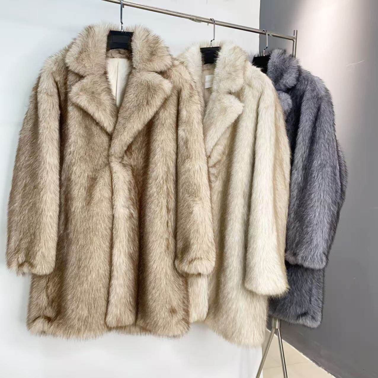 2025冬新漂霜环保毛长款狐貂绒外套女西装领20长93