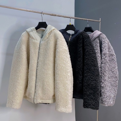 秋冬韩系连帽加厚100羊毛保暖宽松休闲百搭外套上衣SWH长64