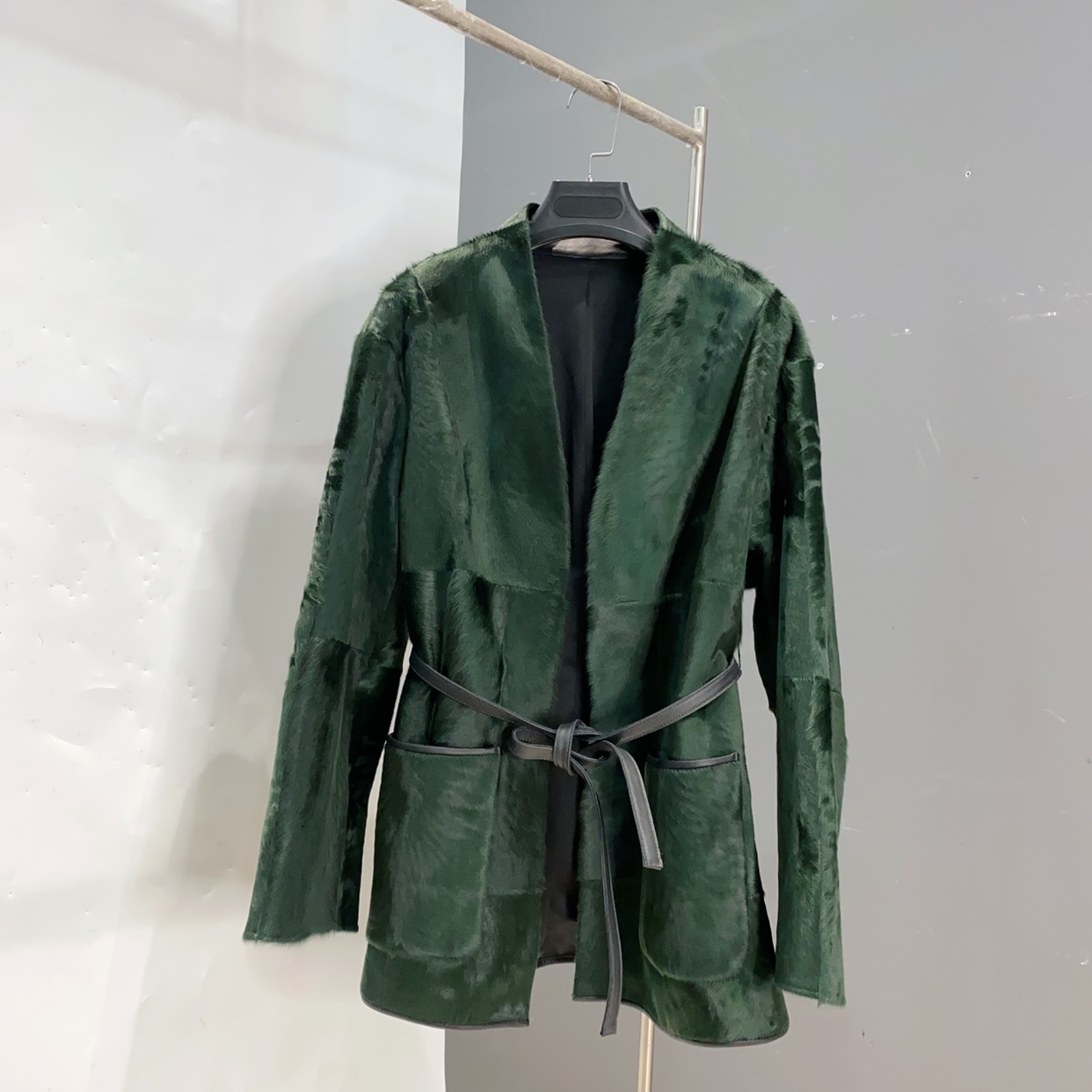 高奢胎生小象羔溜子皮毛皮毛一体外套女新款V领皮草大衣ANN长72