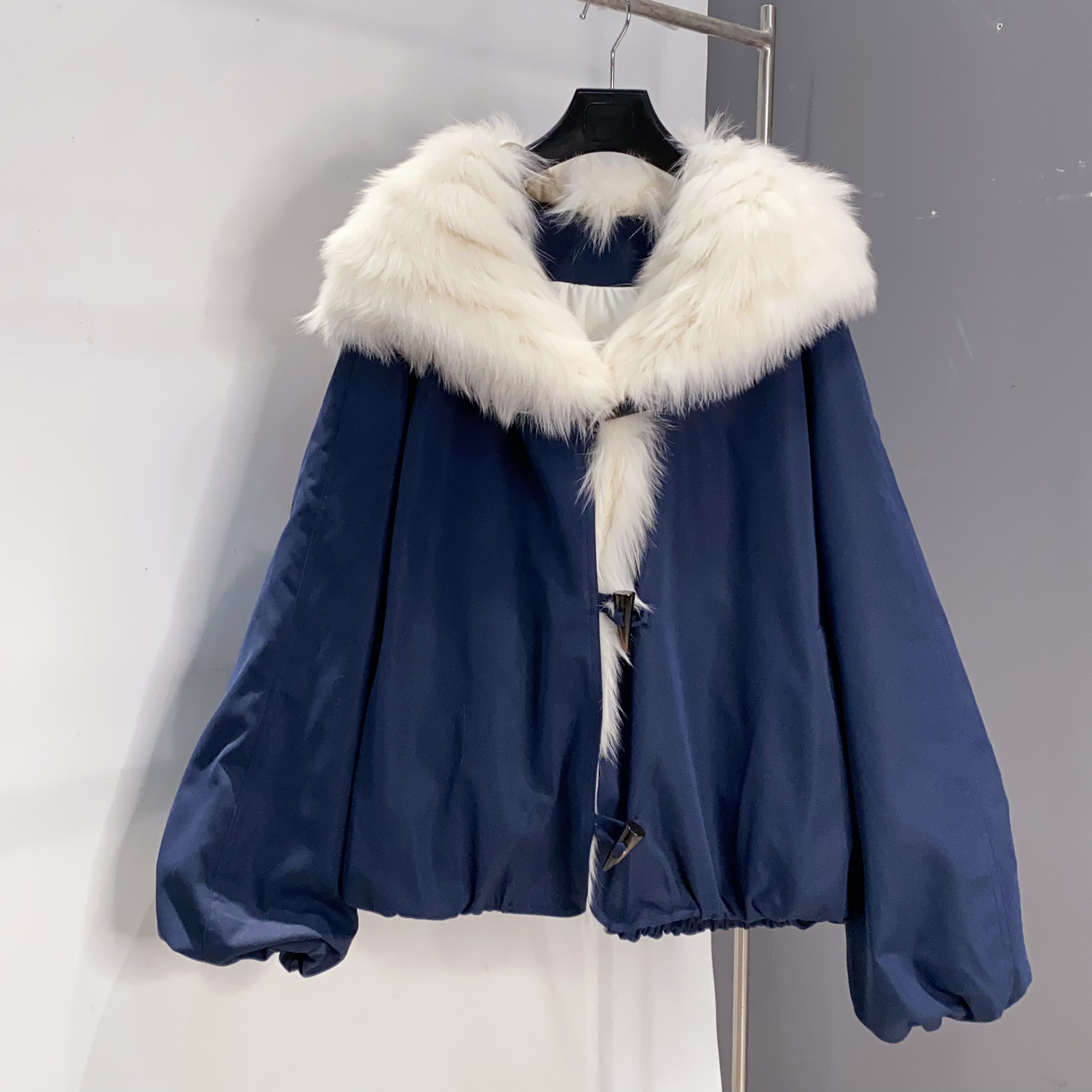 2025冬芬兰进口狐狸毛毛车条连帽鹅绒羽绒服女加厚保暖外套NN长66