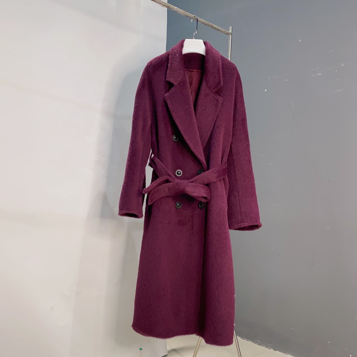 微醺系列勃艮第酒红进口秘鲁Baby suri80小羊驼20羊毛大衣AN长114