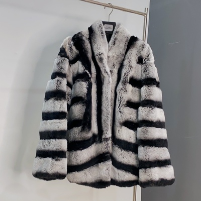 进口獭兔毛皮草外套女龙猫V领显瘦年轻冬毛毛大衣LLF长64