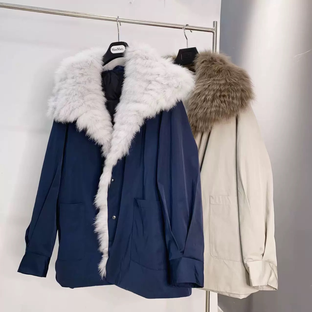 加厚鹅绒羽绒内胆狐狸毛车条大毛领皮草羽绒防水派克服外套NN长73