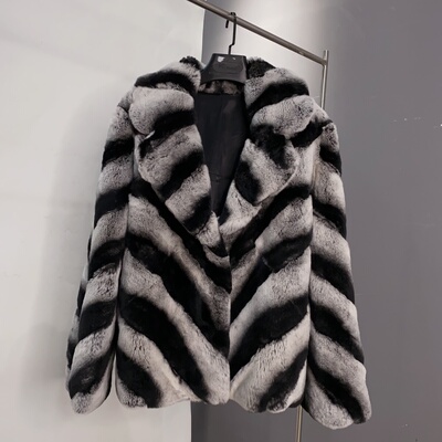 纳兰熏进口青紫蓝龙猫獭兔毛中长西装皮草外套LLF长65