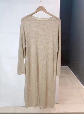 （清）显瘦镂空新款30超细羊毛针织长款毛衣连衣裙女RRJ长102