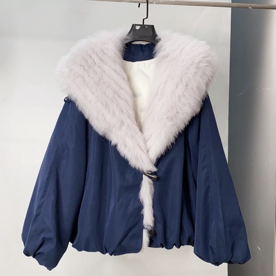 2025冬芬兰进口狐狸毛毛车条连帽鹅绒羽绒服女加厚保暖外套NN长66