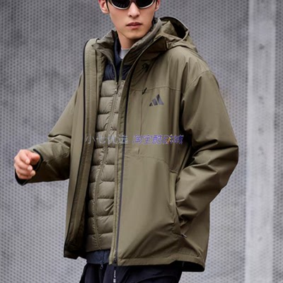 Adidas 男子三合一连帽鹅绒内胆羽绒服冲锋衣 JM9135 9136 9137